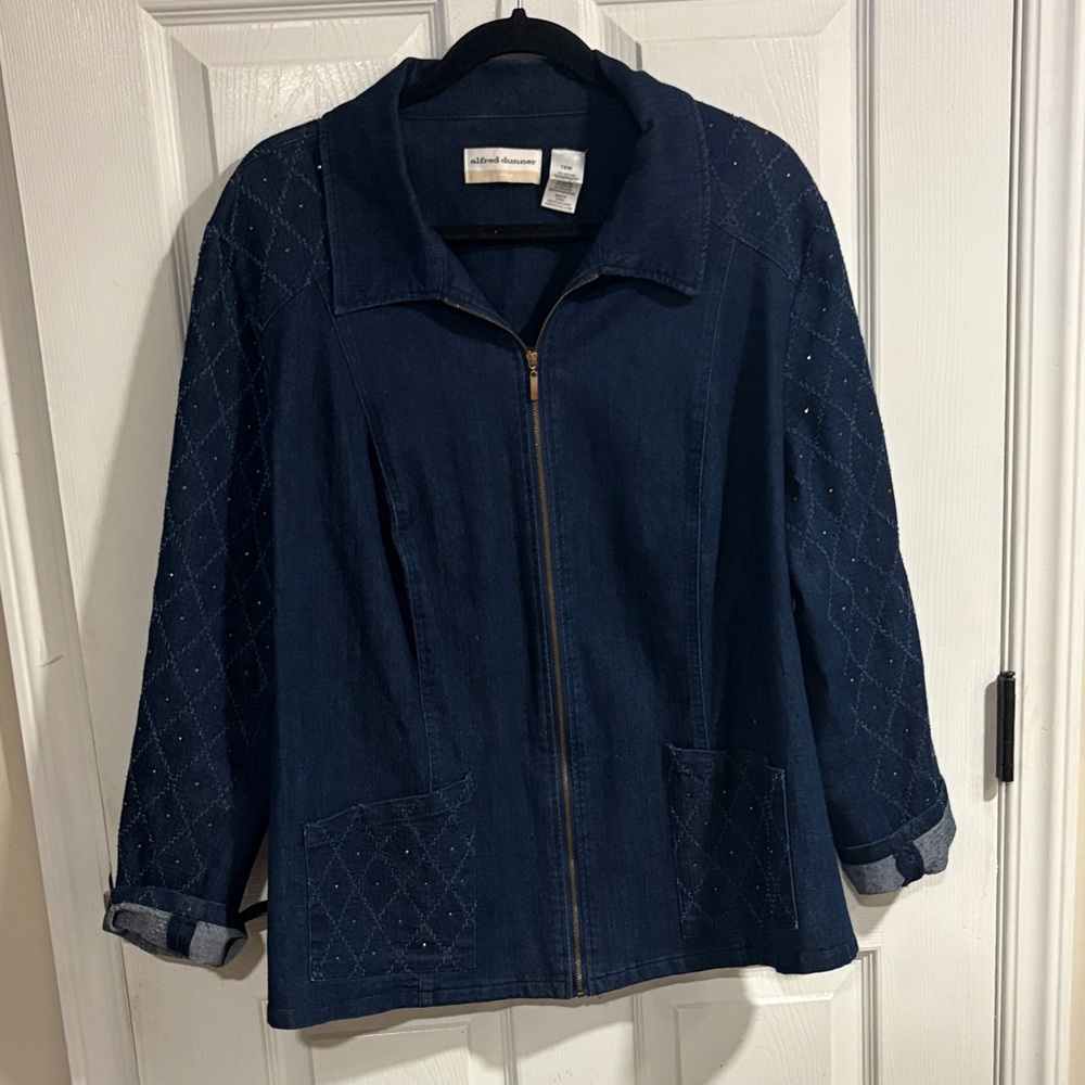 Alfred Dunner Navy Jean Jacket with Quilted Sleeves